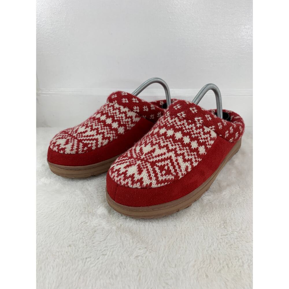 Dearfoams Women’s Clog Slippers Red White Size 9–10 Comfort Indoor Shoes